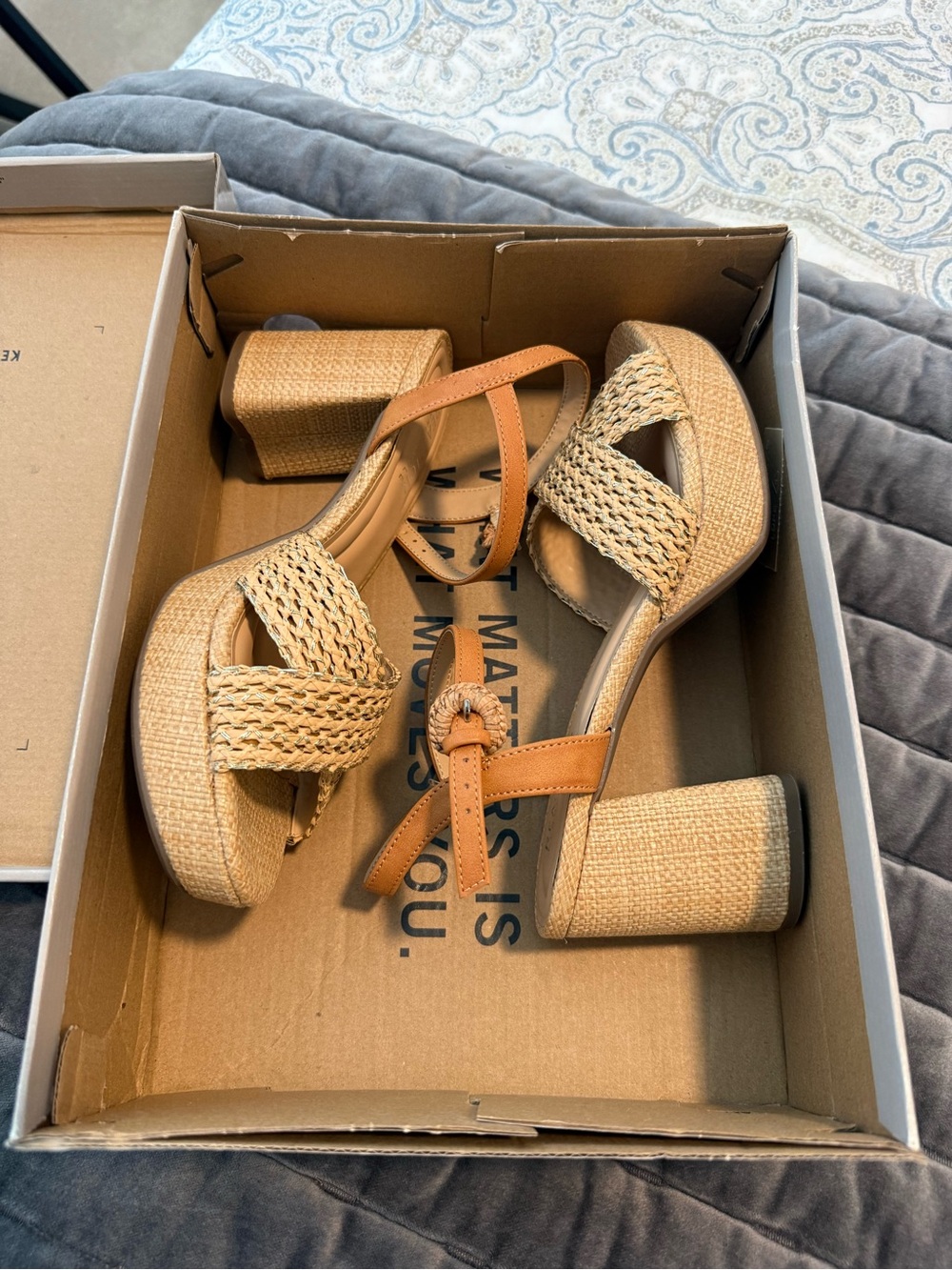 Reaction Kenneth Cole Tan Woven Platform Block Heel Sandals